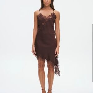 BNWT Elegant Asymmetrical Lace Dress in Rich Brown
